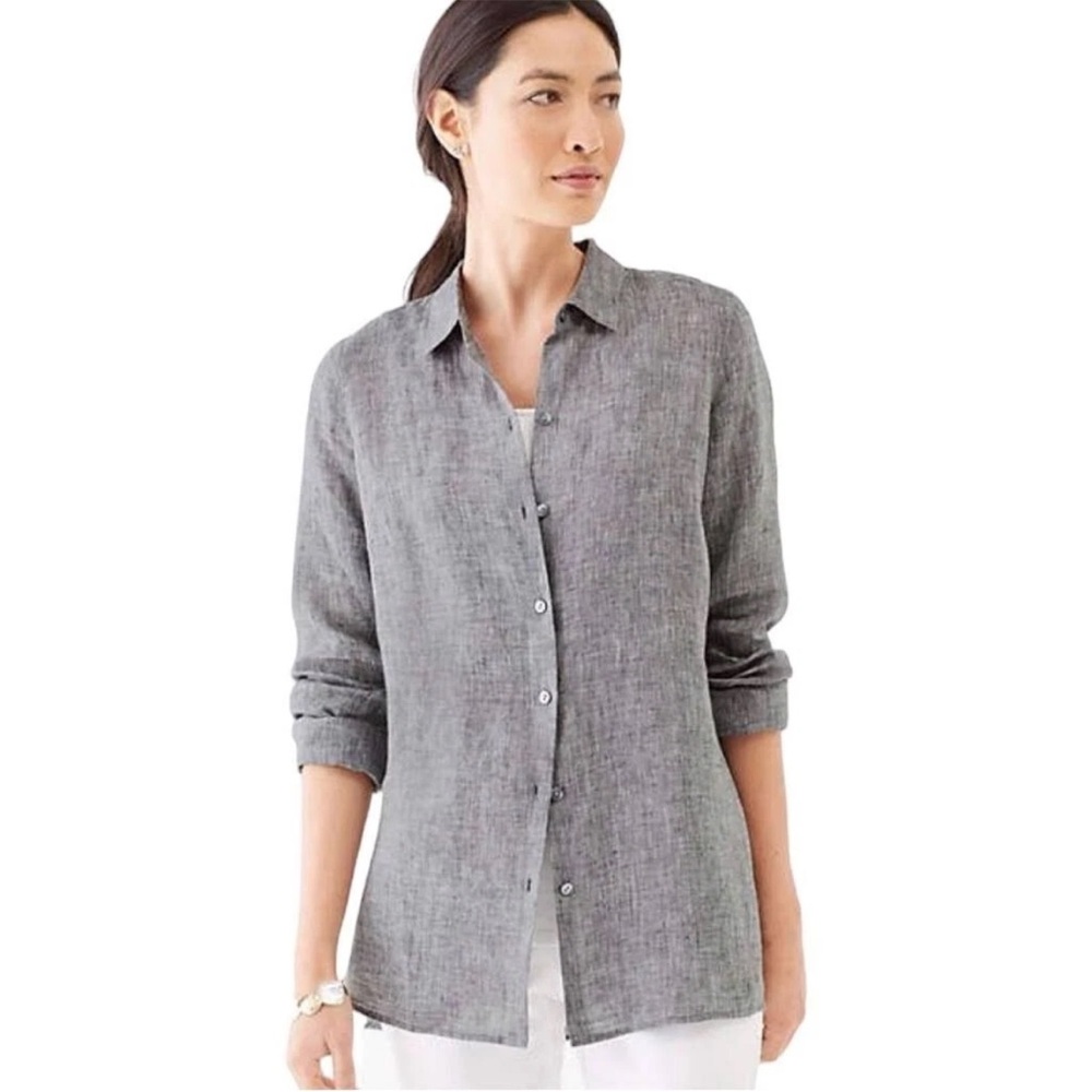 J Jill Love Linen Essential Shirt w Abalone Buttons w MEASUREMENTS! Sz Medium - Picture 5 of 14